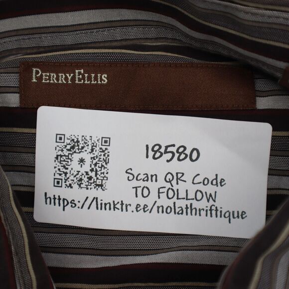 Perry Ellis Shirt Mens L Black Long Sleeve Striped Collared Casual Button Up - Picture 2 of 16